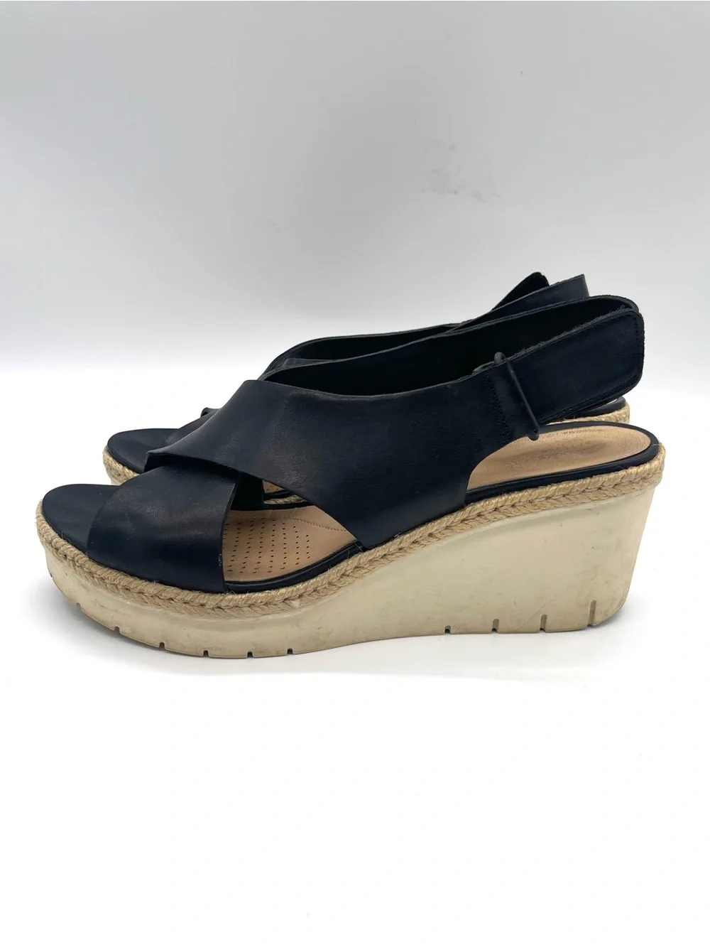 Clark’s Black Leather Wedge Slingback Sandals